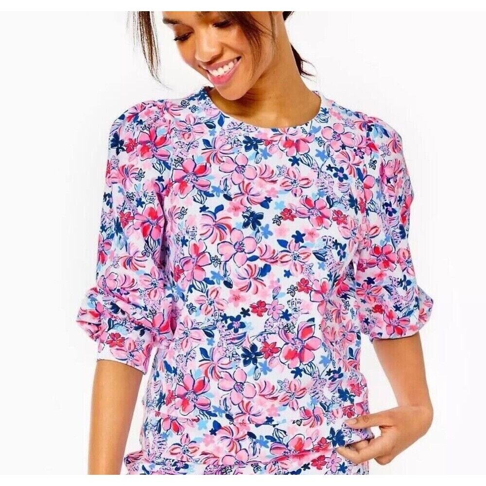 Lilly Pulitzer Corden Floral Terry Sweatshirt Resort White-Party Like a LobSTAR